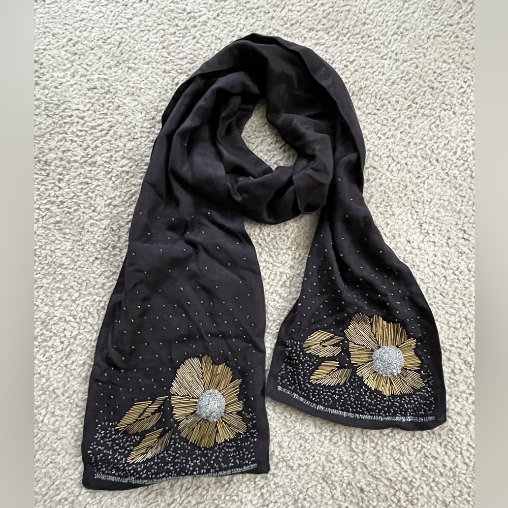 Chico’s Modern Vintage Black Beaded Scarf